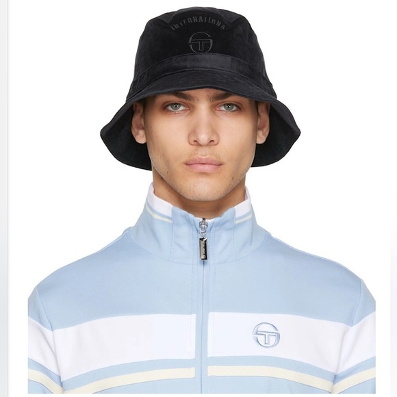Sergio Tacchini Black Velour Bucket Hat Sovana Retro Tennis Festival NWT - Picture 1 of 11